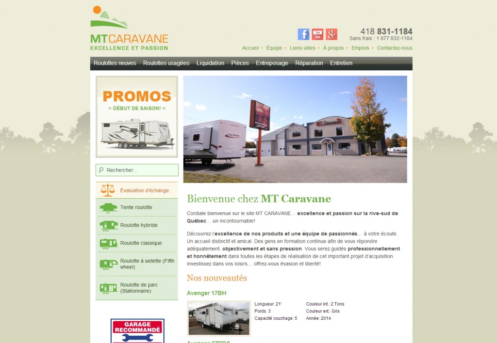 Aperçu du site web d'MT Caravane
